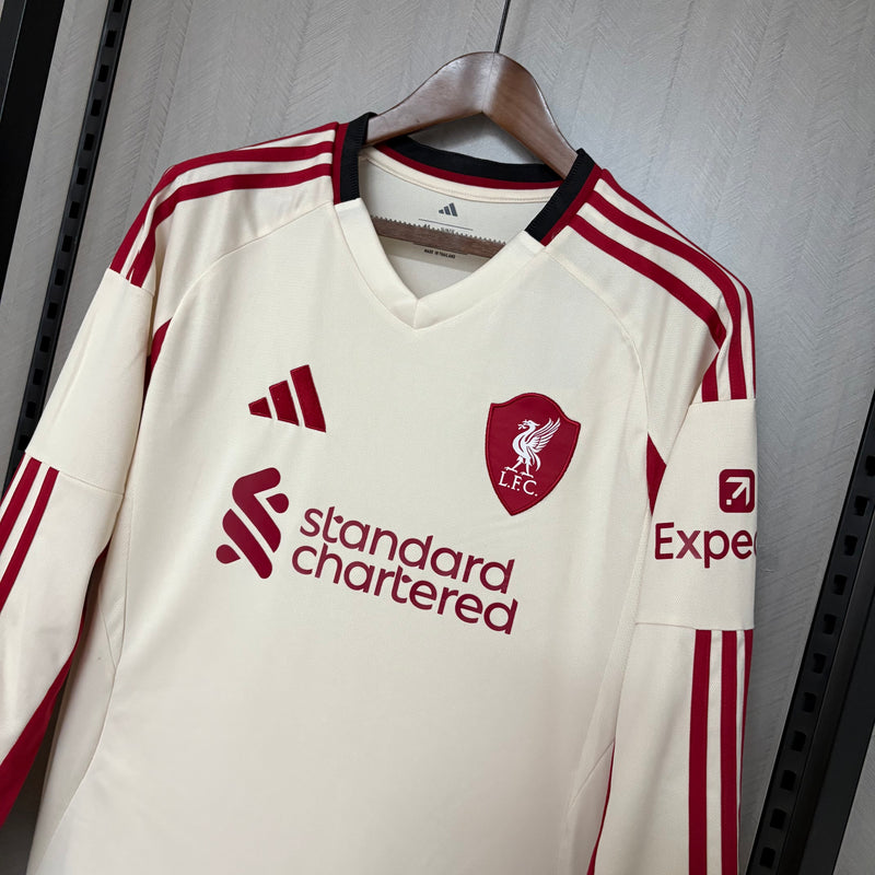 Camisa Liverpool Away 25/26 Manga Longa - Branca